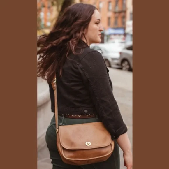 NEW! Vegan Leather Crossbody Purse Bag British Tan Brown - Picture 3 of 17